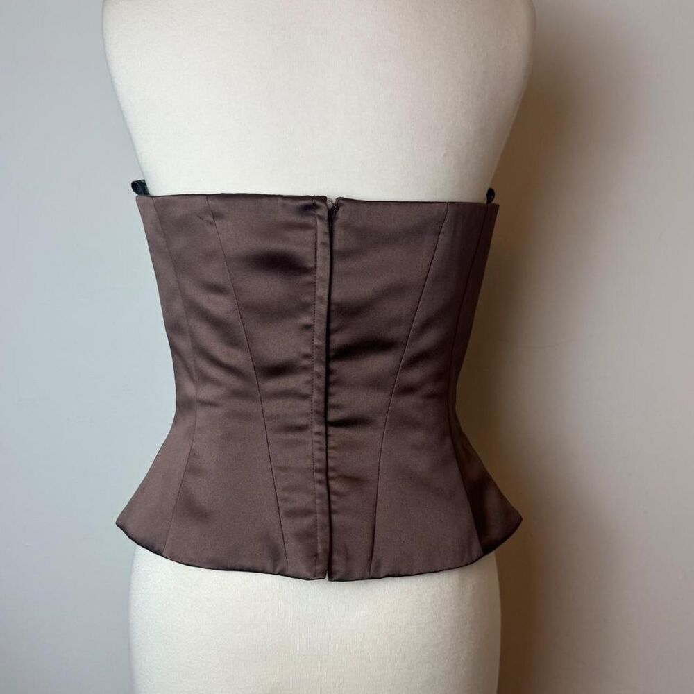 New Image Vintage y2k brown corset top with embroidered rhinestone - Picture 3 of 5